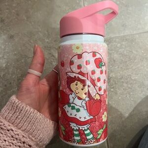 Strawberry Character Water Bottle with Pink Lid